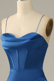 Mermaid Spaghetti Straps Dark Green Long Formal Dress with Split Front