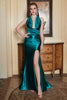 Load image into Gallery viewer, Dark Green Halter Lace Up Mermaid Formal Dress With Slit