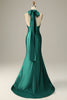 Load image into Gallery viewer, Dark Green Halter Lace Up Mermaid Formal Dress With Slit