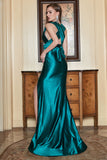 Mermaid Halter Neck Dark Green Long Formal Dress with Keyhole