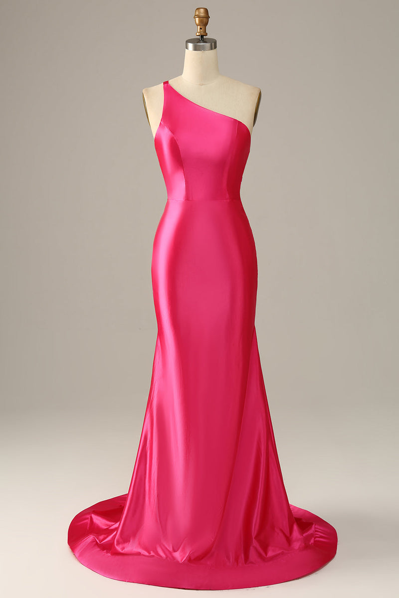 Load image into Gallery viewer, Fuchsia One Shoulder Mermaid Formal Dress