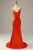 Orange Spaghetti Straps Mermaid Formal Dress