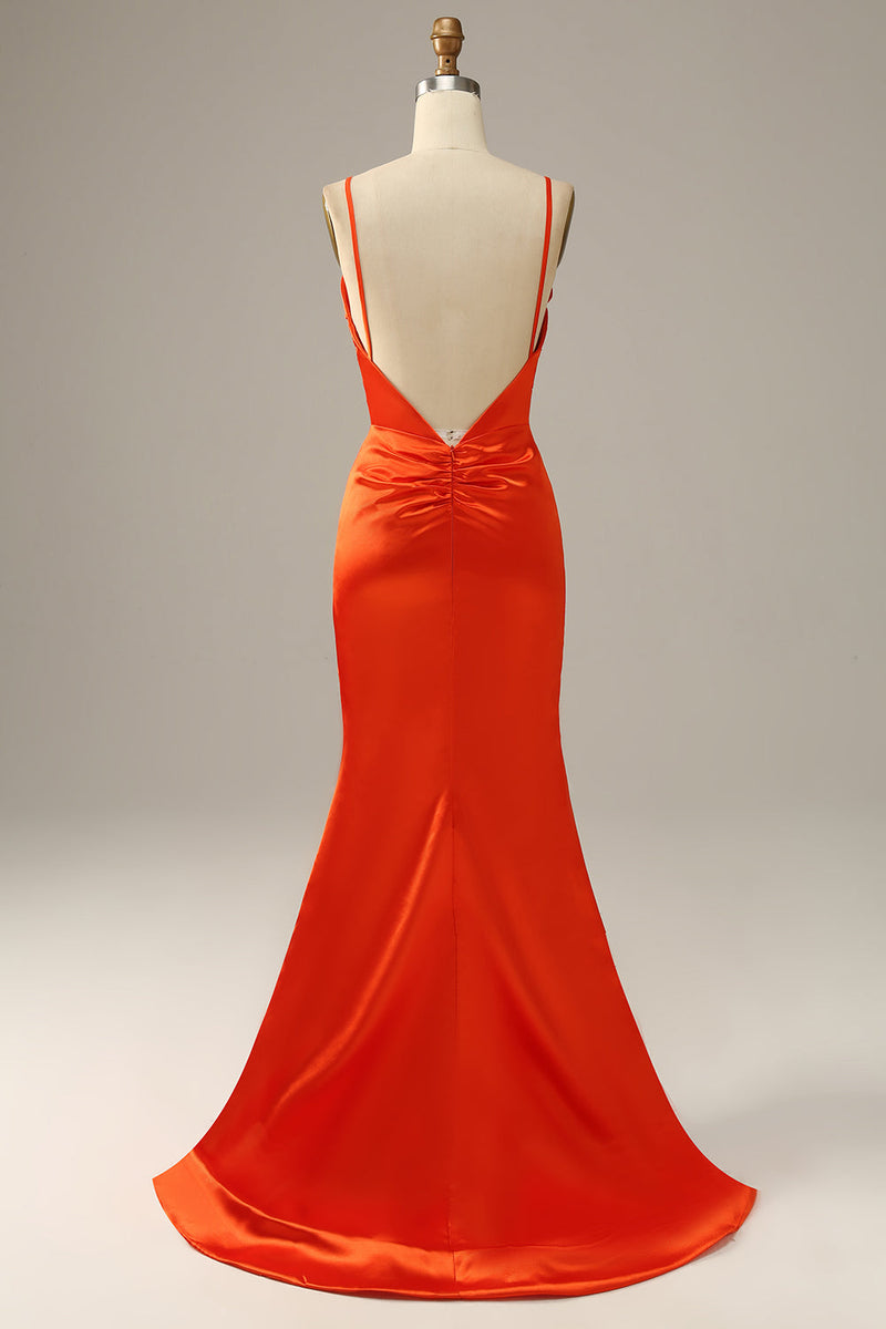 Load image into Gallery viewer, Orange Spaghetti Straps Mermaid Formal Dress