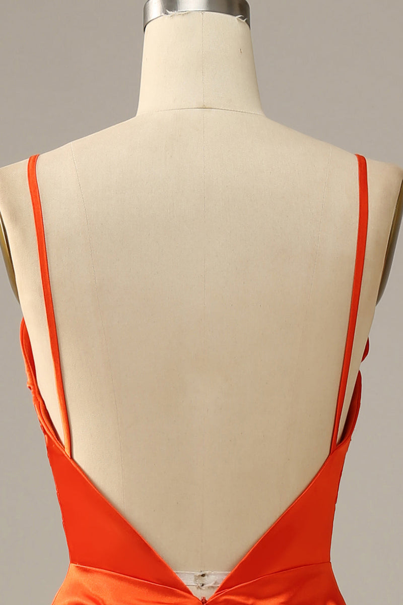 Load image into Gallery viewer, Orange Spaghetti Straps Mermaid Formal Dress