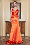 Mermaid Spaghetti Straps Orange Long Formal Dress with Backless