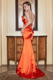 Mermaid Spaghetti Straps Orange Long Formal Dress with Backless