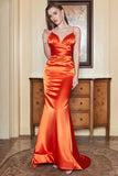 Mermaid Spaghetti Straps Orange Long Formal Dress with Backless