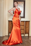 Mermaid Spaghetti Straps Orange Long Formal Dress with Backless