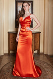 Mermaid Spaghetti Straps Orange Long Formal Dress with Backless