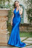 Royal Blue Halter Lace Up Backless Formal Dress