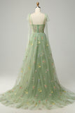 Green Embroidery Corset Long Formal Dress