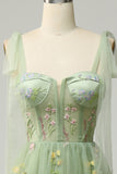 Green Embroidery Corset Long Formal Dress