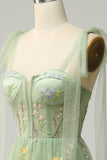 Green Embroidery Corset Long Formal Dress