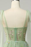 Green Embroidery Corset Long Formal Dress