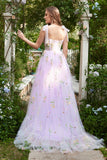 A-Line Lilac Embroidery Corset Long Formal Dress