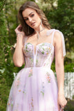 A-Line Lilac Embroidery Corset Long Formal Dress