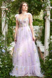 Lilac Embroidery Corset Long Formal Dress