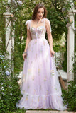 A-Line Lilac Embroidery Corset Long Formal Dress