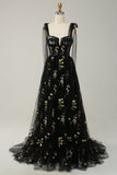 Black Embroidery Corset Long Formal Dress