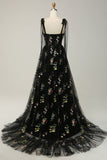 Black Embroidery Corset Long Formal Dress