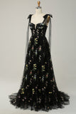 Black Embroidery Corset Long Formal Dress