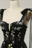 Black Embroidery Corset Long Formal Dress