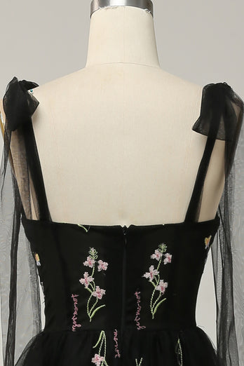 Black Embroidery Corset Long Formal Dress
