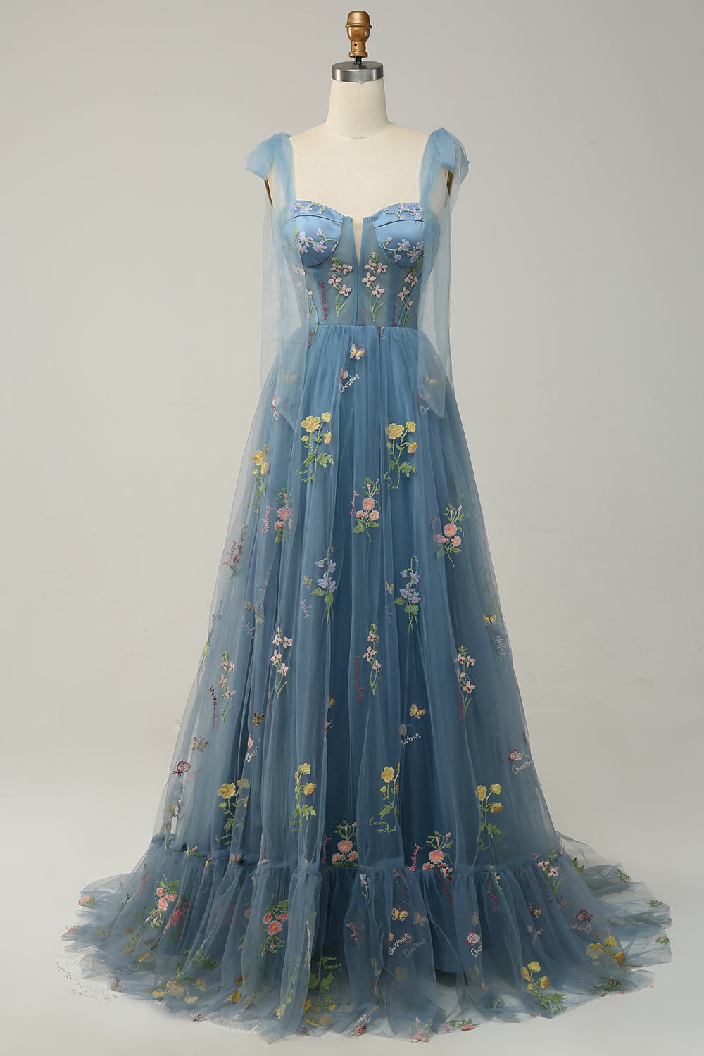 A-Line Lilac Embroidery Corset Long Formal Dress