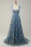A-Line Lilac Embroidery Corset Long Formal Dress