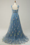 A-Line Lilac Embroidery Corset Long Formal Dress