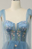 Load image into Gallery viewer, Grey Blue Embroidery Corset Long Formal Dress