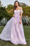 Lavender A Line Tulle Off Shoulder Formal Dress