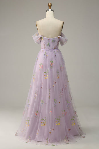 Lavender A Line Tulle Off Shoulder Formal Dress