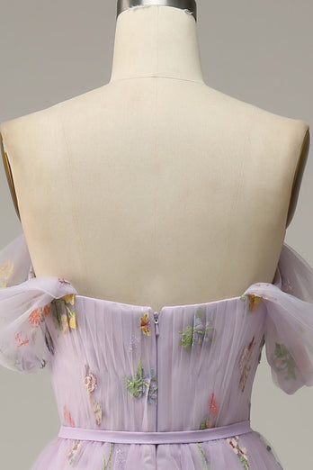Lavender A Line Tulle Off Shoulder Formal Dress