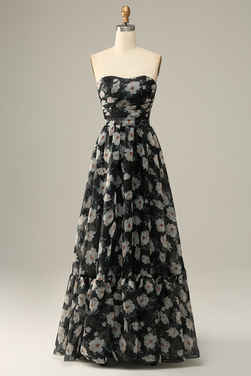 Load image into Gallery viewer, Detachable Strapless Black Flower Off The Shoulder Formal Dress