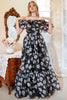 Load image into Gallery viewer, Black Print Off Shoulder Plus Size Formal Dress