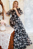 Load image into Gallery viewer, Black Print Off Shoulder Plus Size Formal Dress