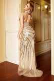 Luxurious Mermaid Deep V Neck Golden Long Formal Dress with Silt