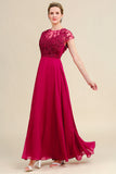 Burgundy A-Line Chiffon Mother of the Bride Dress with Lace