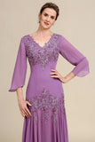 Grey Purple Mermaid Chiffon Mother of the Bride Dress with Lace