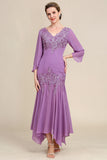 Grey Purple Mermaid Chiffon Mother of the Bride Dress with Lace