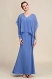 Grey Blue Sparkly Beaded Batwing Sleeves Mother of the Bride Dress