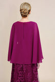 Burgundy Batwing Sleeves Beaded Mother of the Bride Dress