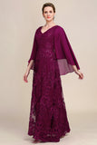 Burgundy Batwing Sleeves Beaded Mother of the Bride Dress