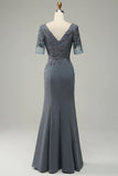 Grey Chiffon Appliques Mother of Bride Dress