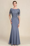 Grey Chiffon Appliques Mother of Bride Dress