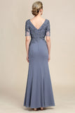 Grey Chiffon Appliques Mother of Bride Dress