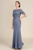 Grey Chiffon Appliques Mother of Bride Dress