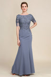 Grey Chiffon Appliques Mother of Bride Dress