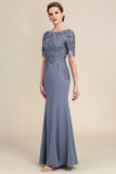 Grey Chiffon Appliques Mother of Bride Dress